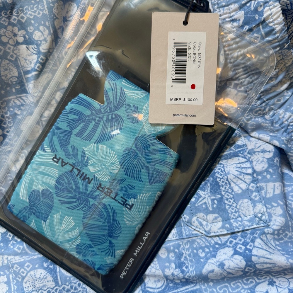 Peter Millar Swim Trunks XXL Blue White Shell Print Board Patchwork Men Shorts - Picture 8 of 9